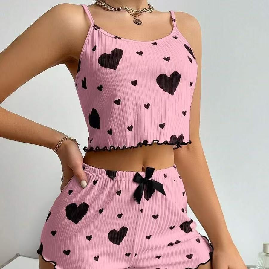 Two piece set of women's love pajamas
