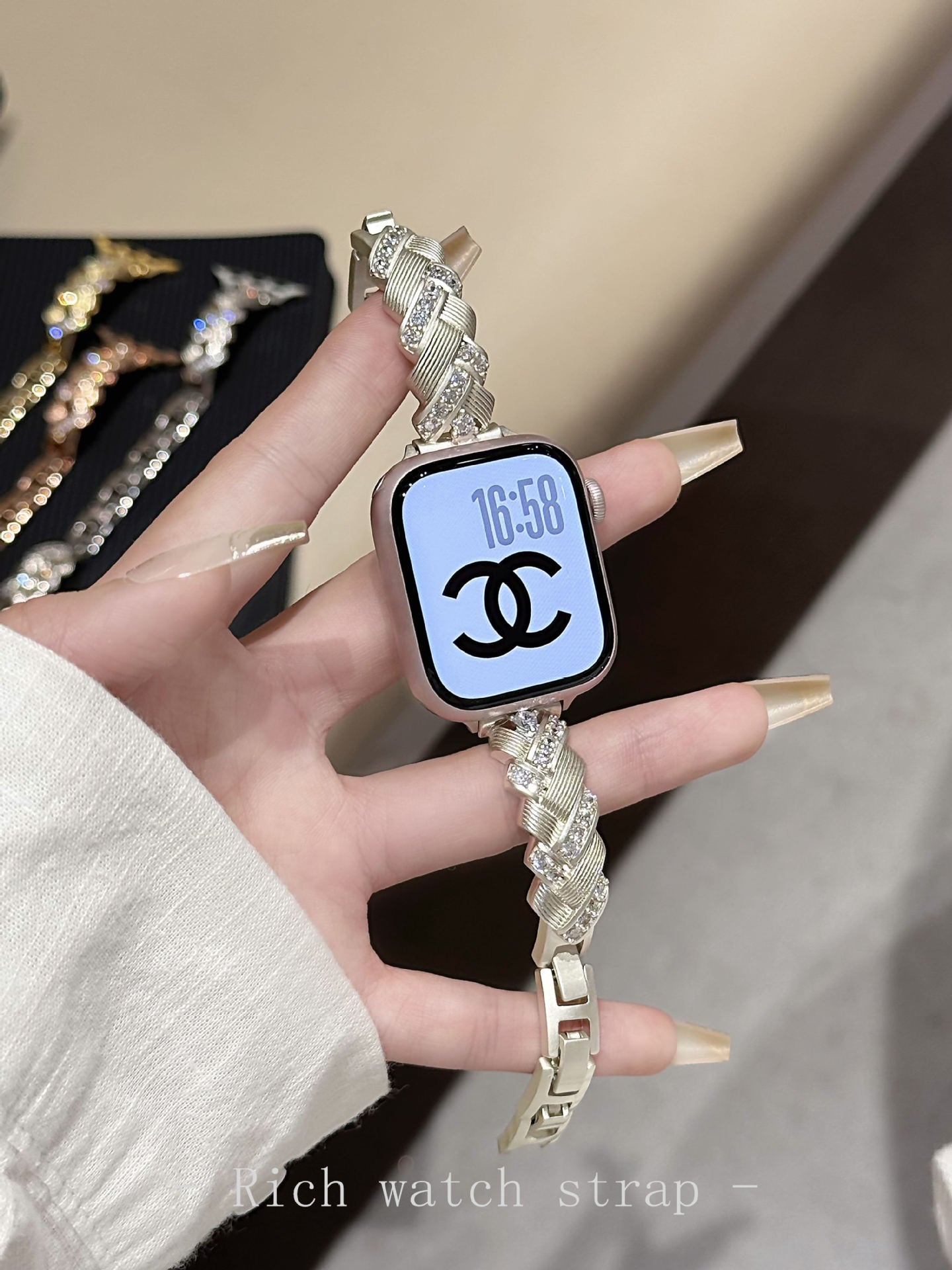 Wheat Spike Diamond-Encrusted Metal Starlight Watch Band for Apple Watch Female - SMSB 66