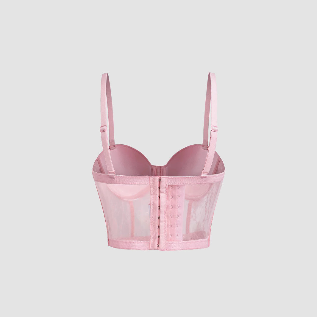 Women's Bra Set Ultra-thin Mesh Fishbone Steel Ring Gathered Embroidered Underwear - SMSB 66