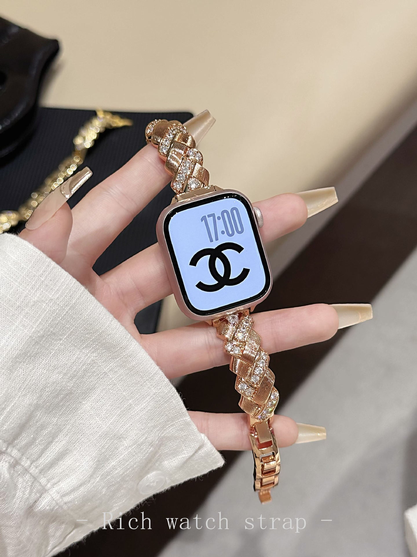 Wheat Spike Diamond-Encrusted Metal Starlight Watch Band for Apple Watch Female - SMSB 66