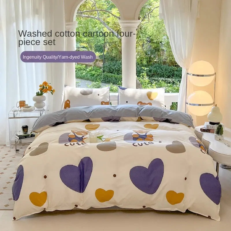 Cartoon Four-Piece Set Fresh Autumn and Winter Single Student Dormitory Bedding Sheet Three-Piece Set Single Quilt Cover - SMSB 66