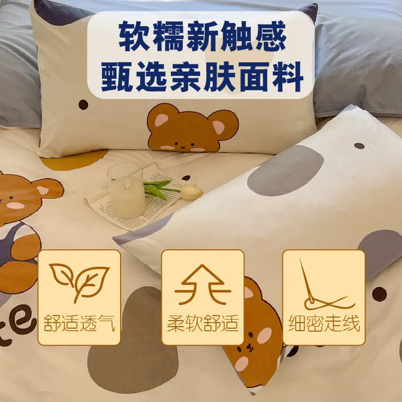 Cartoon Four-Piece Set Fresh Autumn and Winter Single Student Dormitory Bedding Sheet Three-Piece Set Single Quilt Cover - SMSB 66