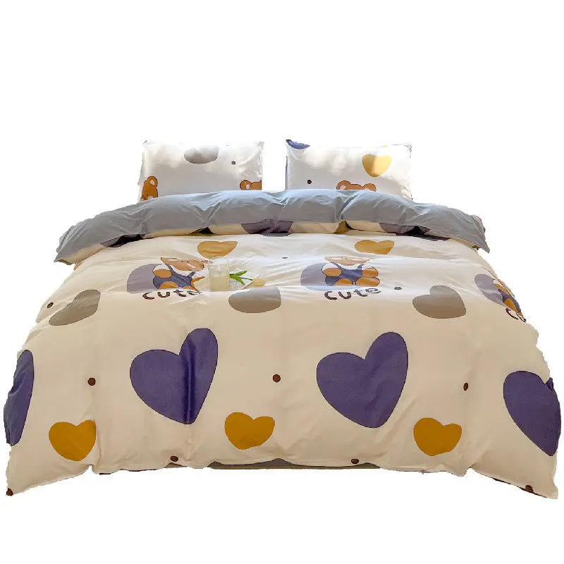 Cartoon Four-Piece Set Fresh Autumn and Winter Single Student Dormitory Bedding Sheet Three-Piece Set Single Quilt Cover - SMSB 66