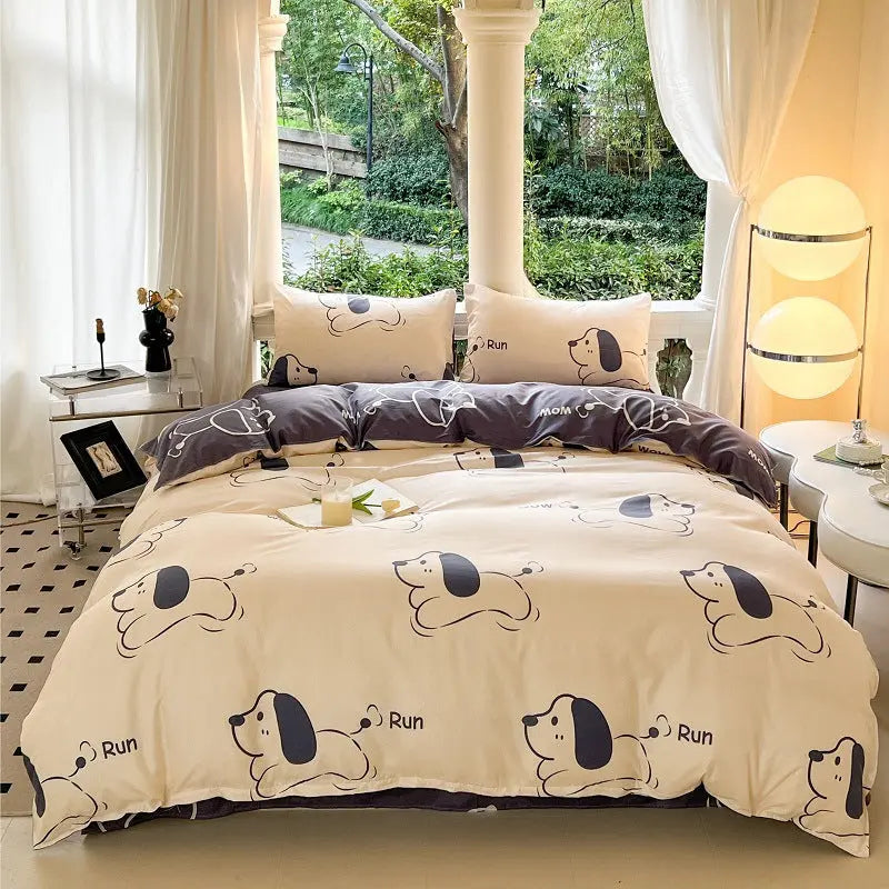 Cartoon Four-Piece Set Fresh Autumn and Winter Single Student Dormitory Bedding Sheet Three-Piece Set Single Quilt Cover - SMSB 66