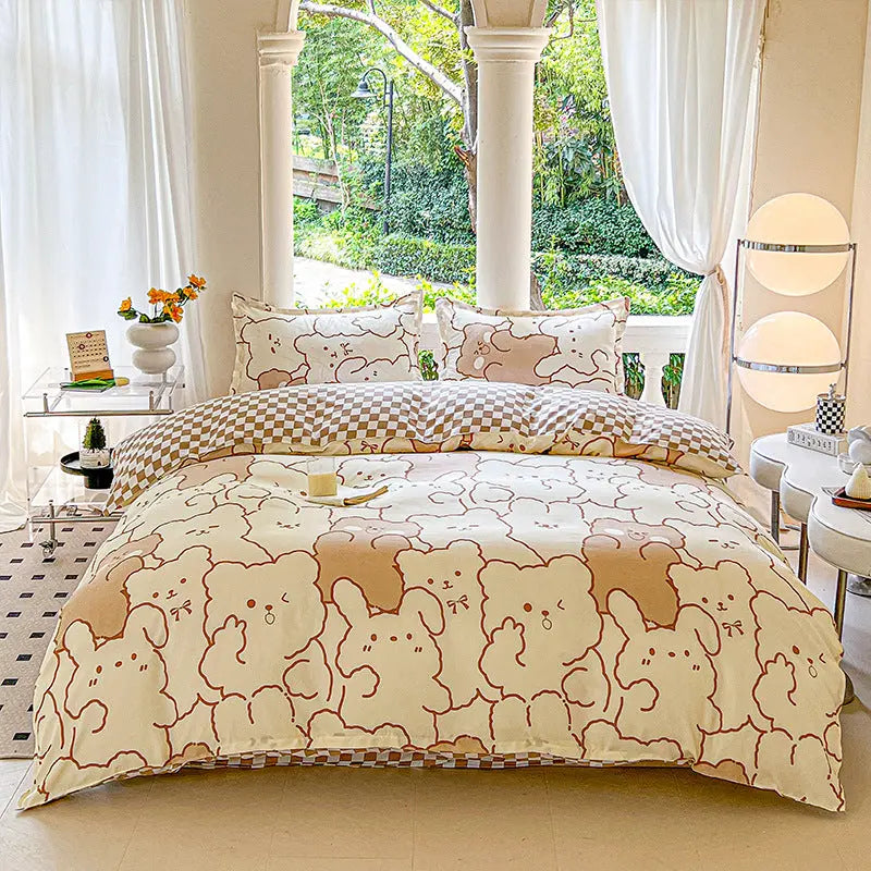 Cartoon Four-Piece Set Fresh Autumn and Winter Single Student Dormitory Bedding Sheet Three-Piece Set Single Quilt Cover - SMSB 66