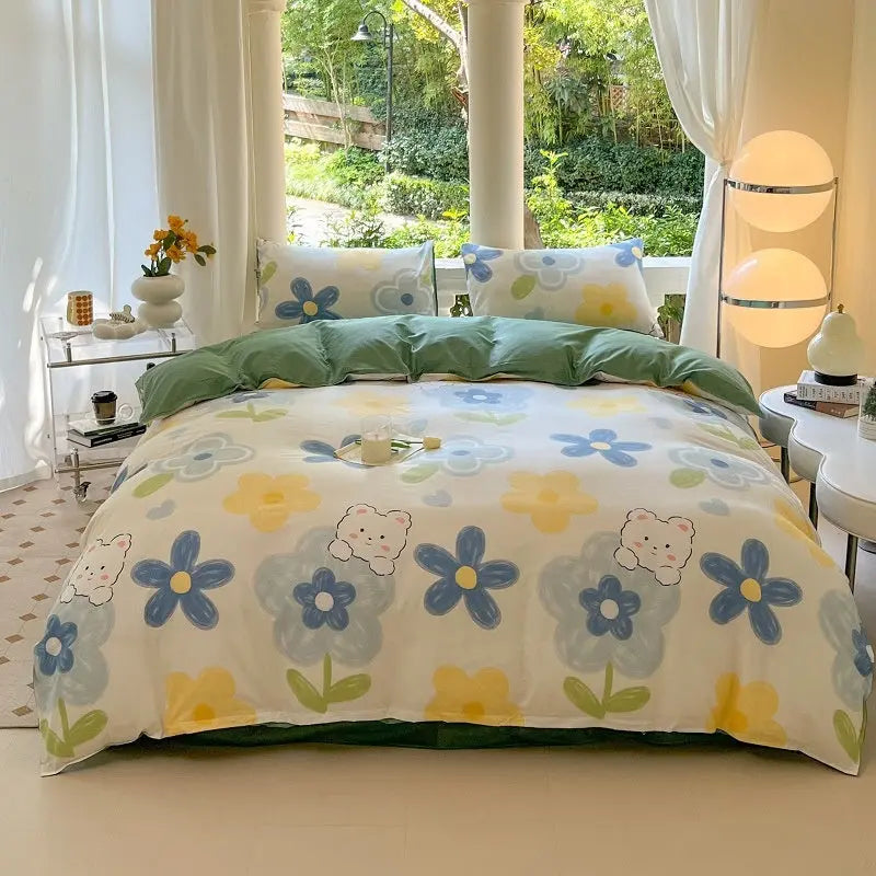 Cartoon Four-Piece Set Fresh Autumn and Winter Single Student Dormitory Bedding Sheet Three-Piece Set Single Quilt Cover - SMSB 66