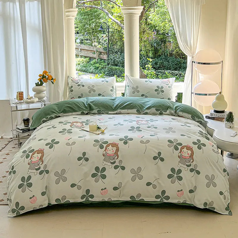 Cartoon Four-Piece Set Fresh Autumn and Winter Single Student Dormitory Bedding Sheet Three-Piece Set Single Quilt Cover - SMSB 66