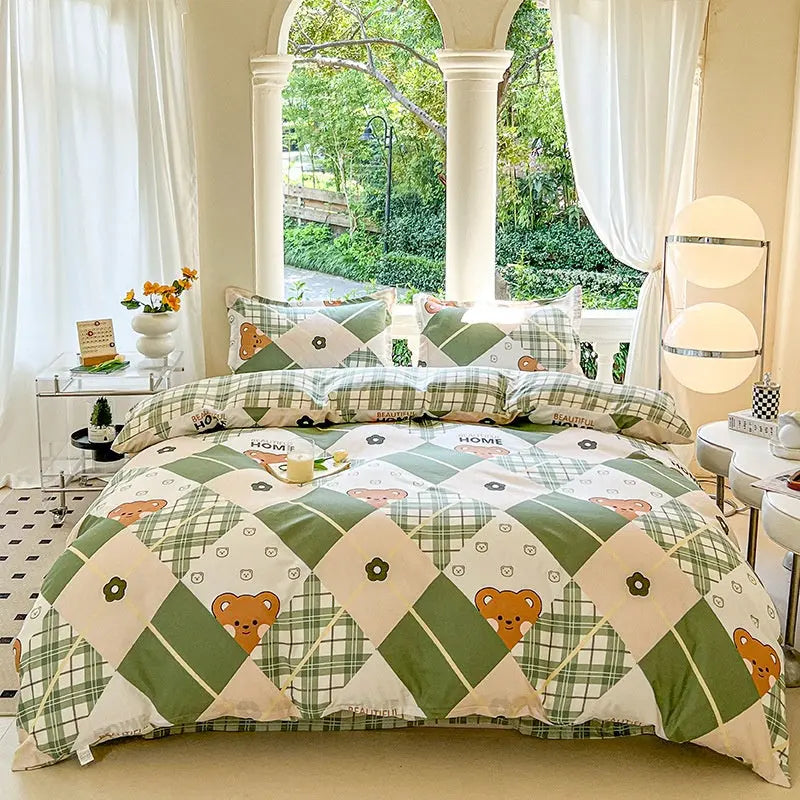 Cartoon Four-Piece Set Fresh Autumn and Winter Single Student Dormitory Bedding Sheet Three-Piece Set Single Quilt Cover - SMSB 66