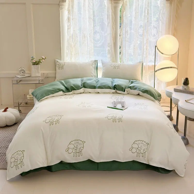 Cartoon Four-Piece Set Fresh Autumn and Winter Single Student Dormitory Bedding Sheet Three-Piece Set Single Quilt Cover - SMSB 66