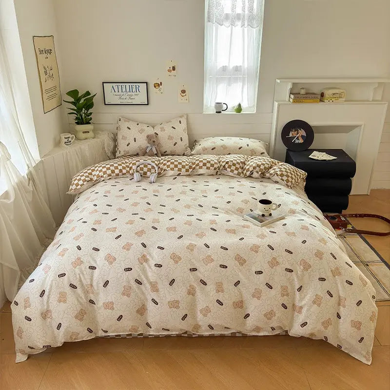 Cartoon Four-Piece Set Fresh Autumn and Winter Single Student Dormitory Bedding Sheet Three-Piece Set Single Quilt Cover - SMSB 66
