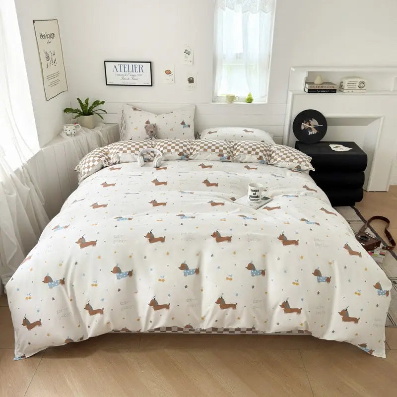 Cartoon Four-Piece Set Fresh Autumn and Winter Single Student Dormitory Bedding Sheet Three-Piece Set Single Quilt Cover - SMSB 66