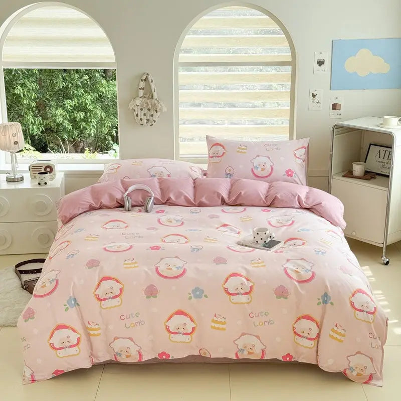 Cartoon Four-Piece Set Fresh Autumn and Winter Single Student Dormitory Bedding Sheet Three-Piece Set Single Quilt Cover - SMSB 66
