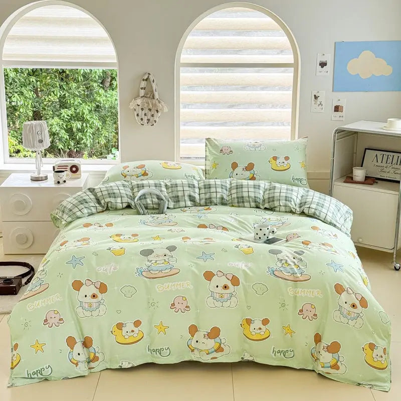 Cartoon Four-Piece Set Fresh Autumn and Winter Single Student Dormitory Bedding Sheet Three-Piece Set Single Quilt Cover - SMSB 66