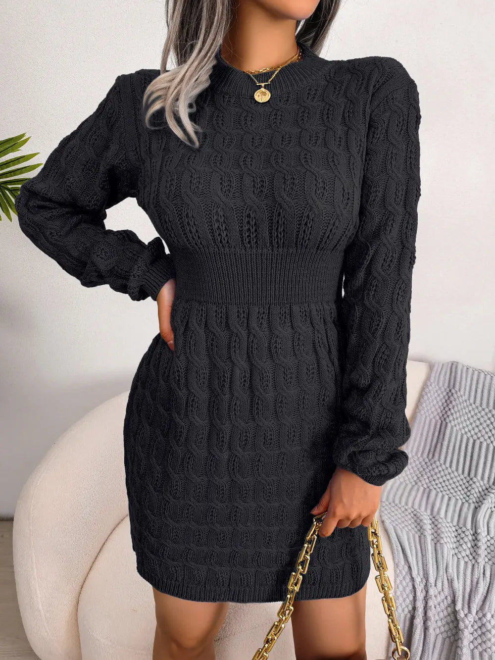 Casual Twisted Waist-cinching Bodycon Dress With A Sweater Dress Base - SMSB 66