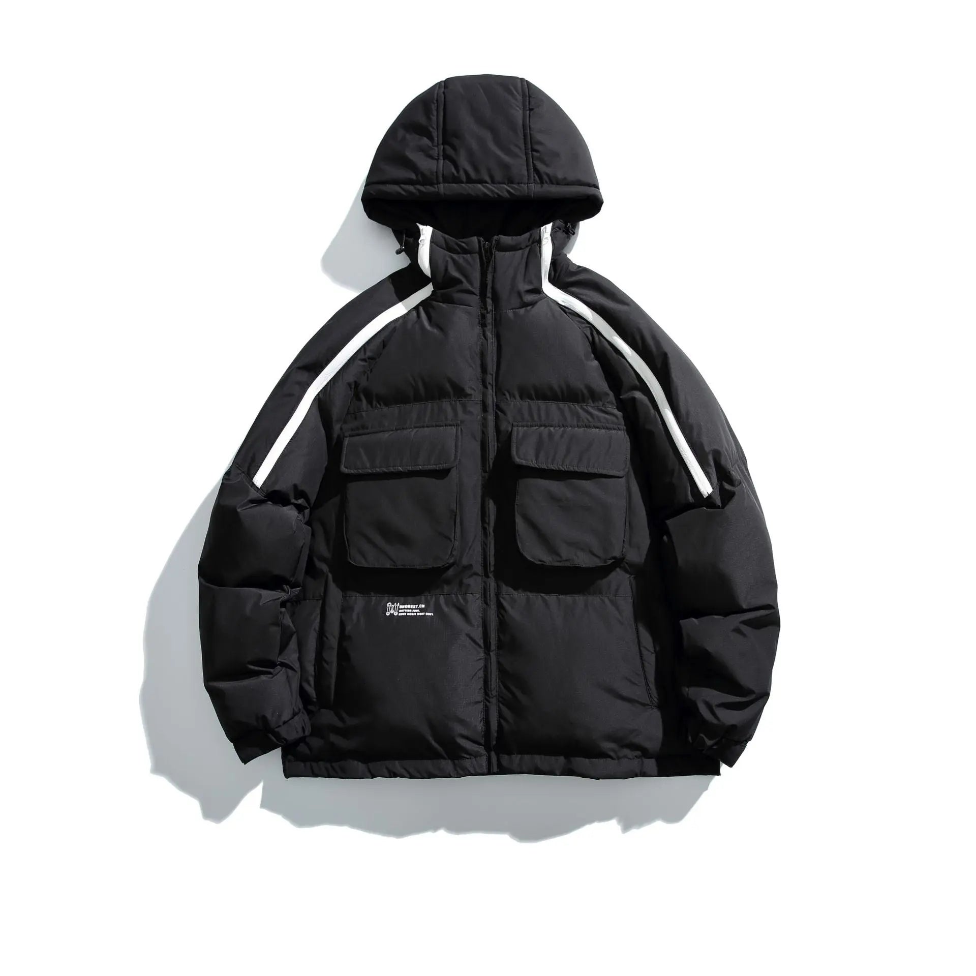 Collar Silhouette College Style Zipper Hooded Loose Fit Cotton Coat - SMSB 66