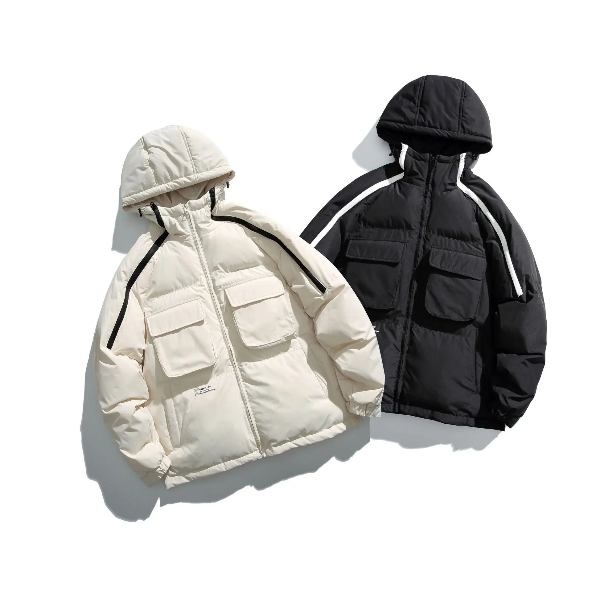 Collar Silhouette College Style Zipper Hooded Loose Fit Cotton Coat - SMSB 66