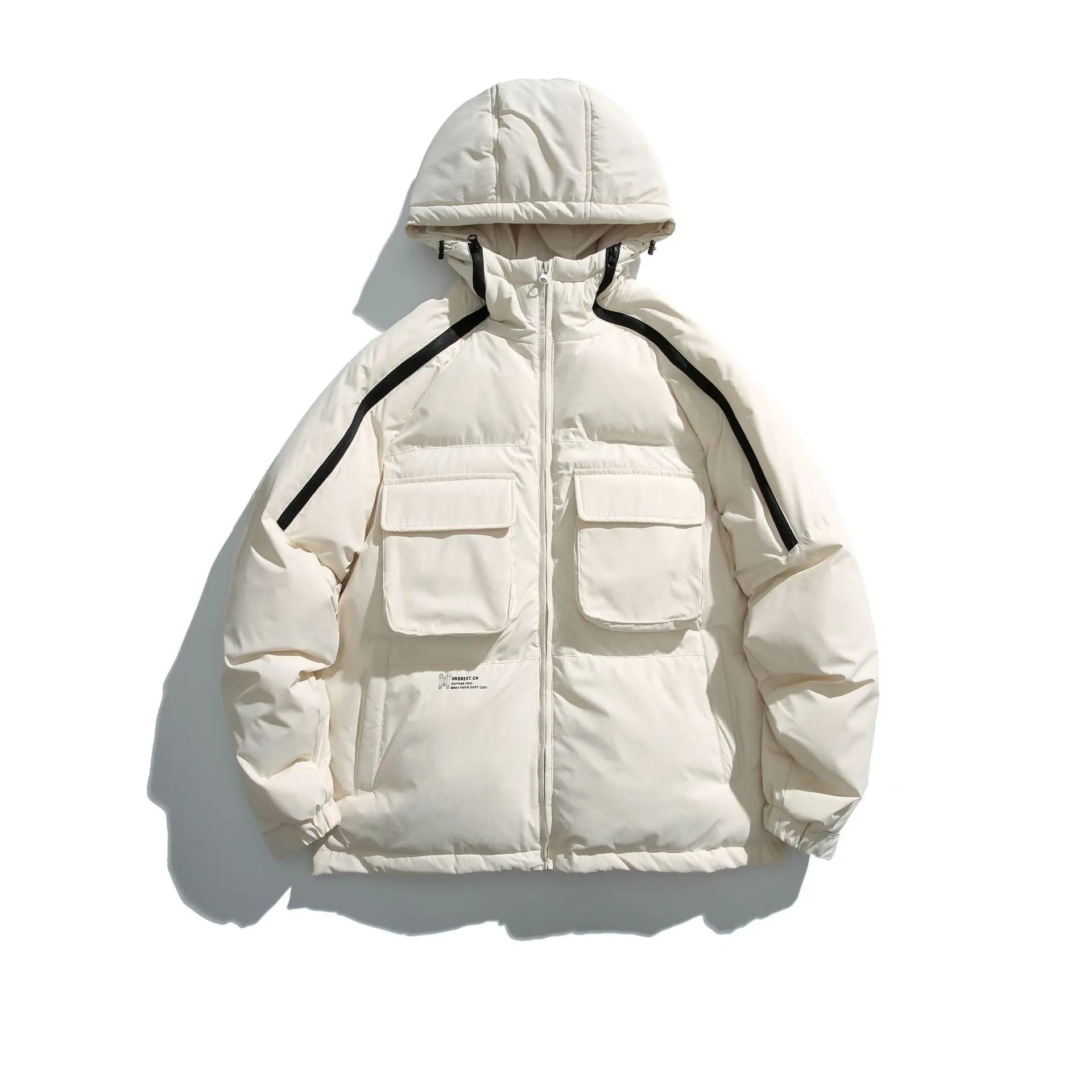 Collar Silhouette College Style Zipper Hooded Loose Fit Cotton Coat - SMSB 66