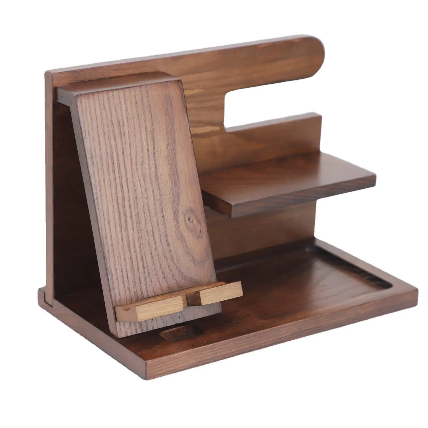 Creative Solid Wood Multi-functional Phone Stand with Charging Function, Office Desk Pine Wood Earphone and Small Item Organizer eprolo