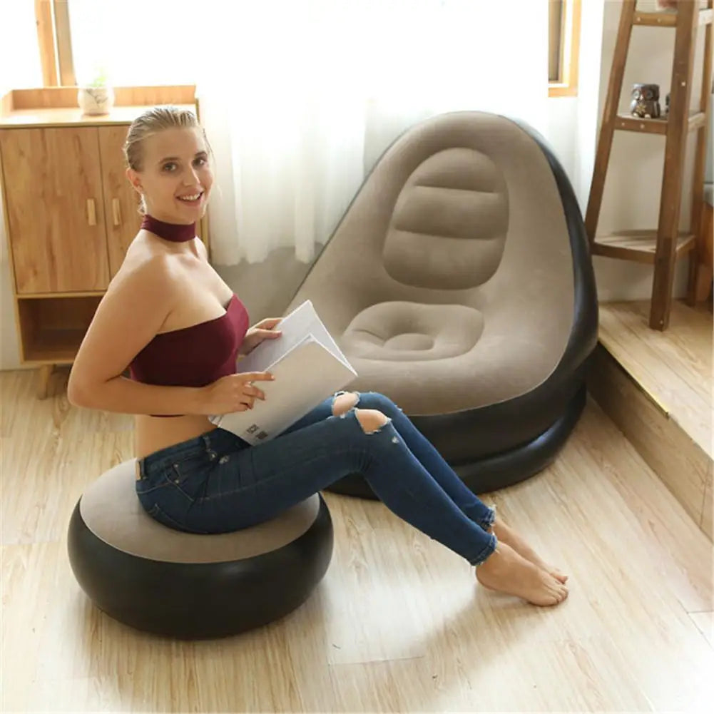 Inflatable Air Mattress Lazy Sofa Deck Chair Comfortable Leg Stool Rest Single Beanbag for home and Outdoor Use - SMSB 66