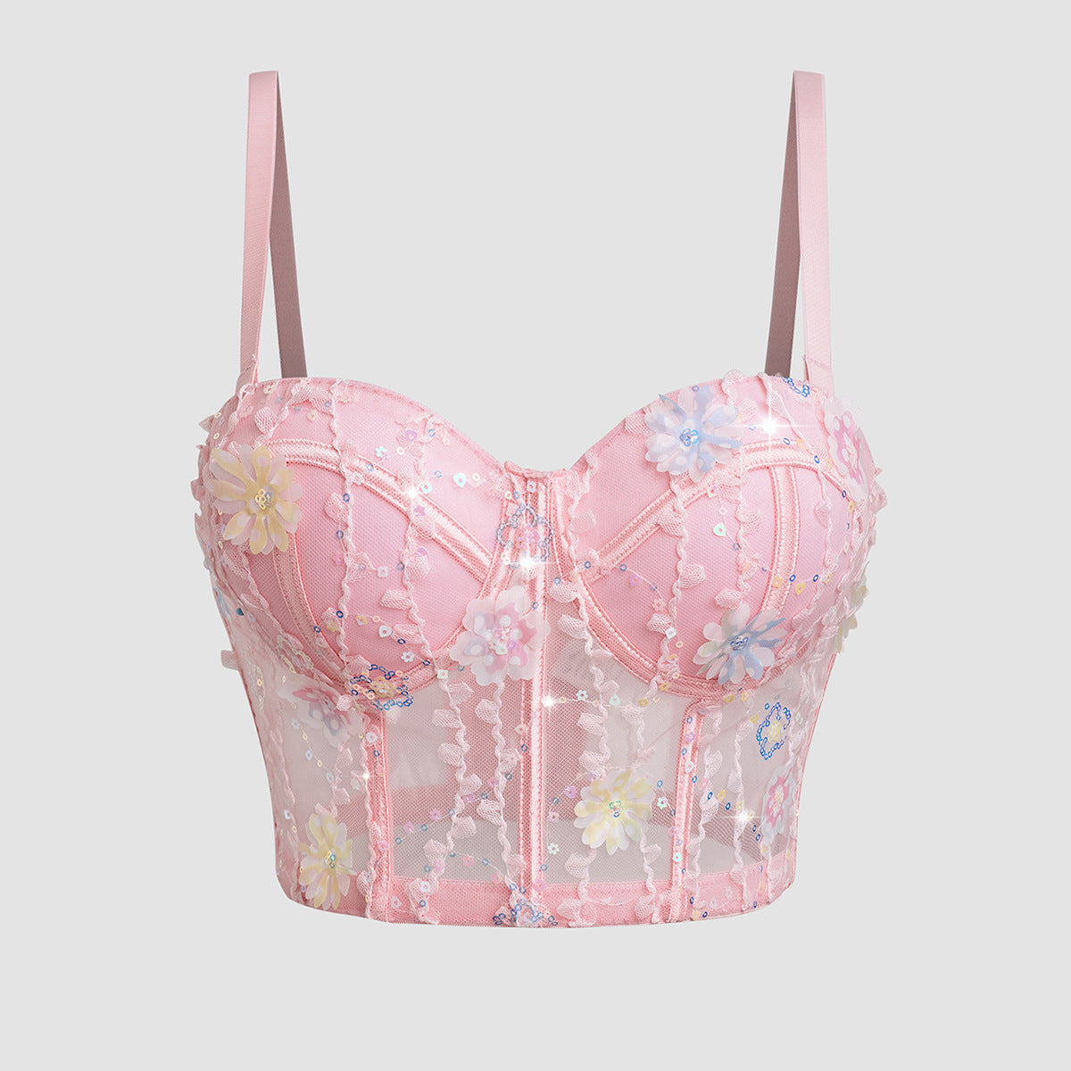 Women's Bra Set Ultra-thin Mesh Fishbone Steel Ring Gathered Embroidered Underwear - SMSB 66