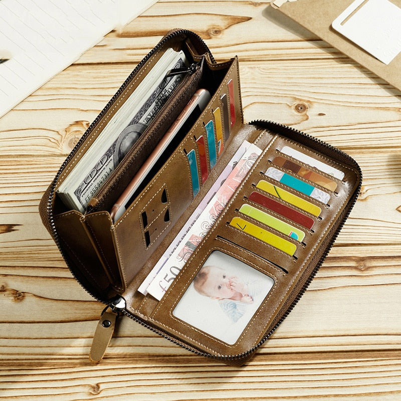 New Come Fashion Vintage Long Style Split Leather Men Wallet Soft For Business Casual Men Wallet Clutch Bags High Quality - SMSB 66