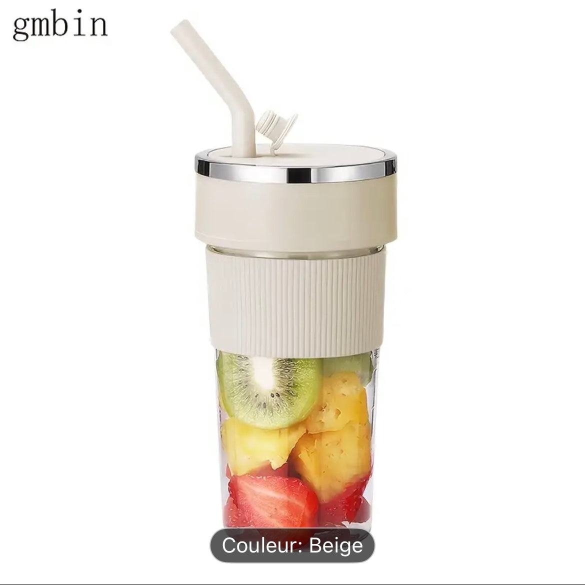 Gmbin Tasse à Jus électrique portable beige avec design transparent et fruits frais à l'intérieur