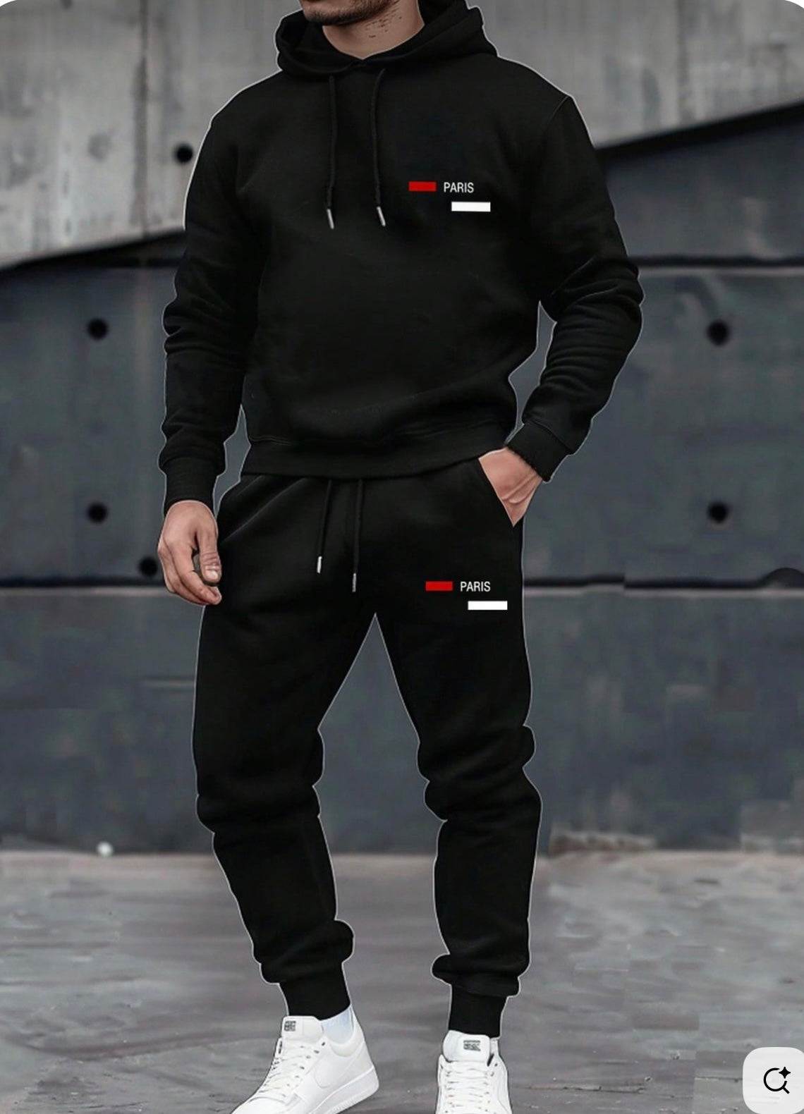Ensemble de PSG noir avec sweat à capuche et pantalon de jogging homme Paris moderne