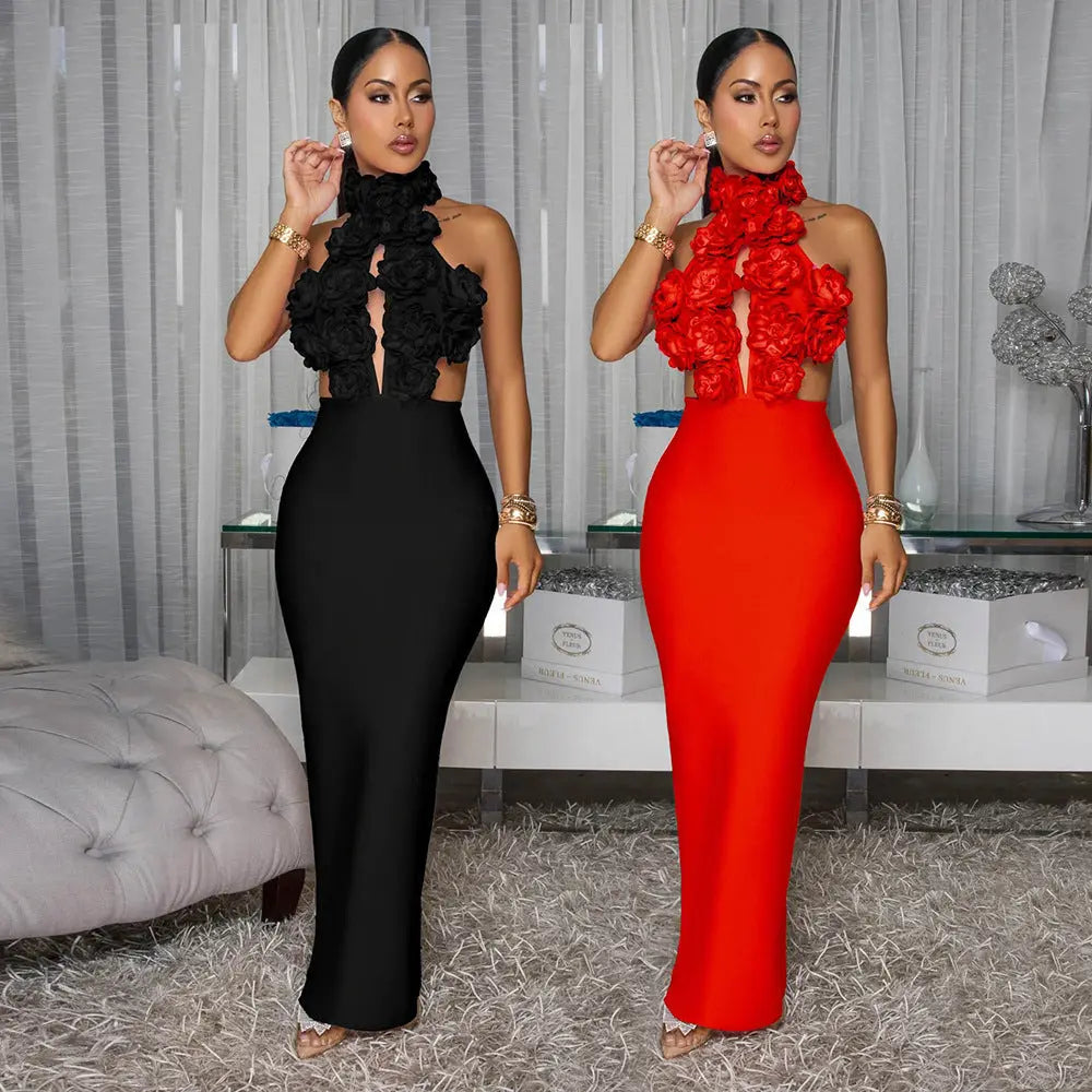 Dress Sexy Halter Large Flower Evening Dress Dress Women - SMSB 66