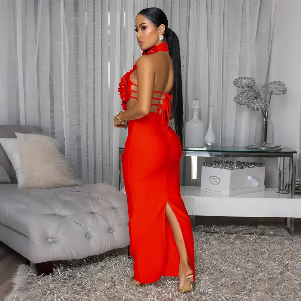 Dress Sexy Halter Large Flower Evening Dress Dress Women - SMSB 66