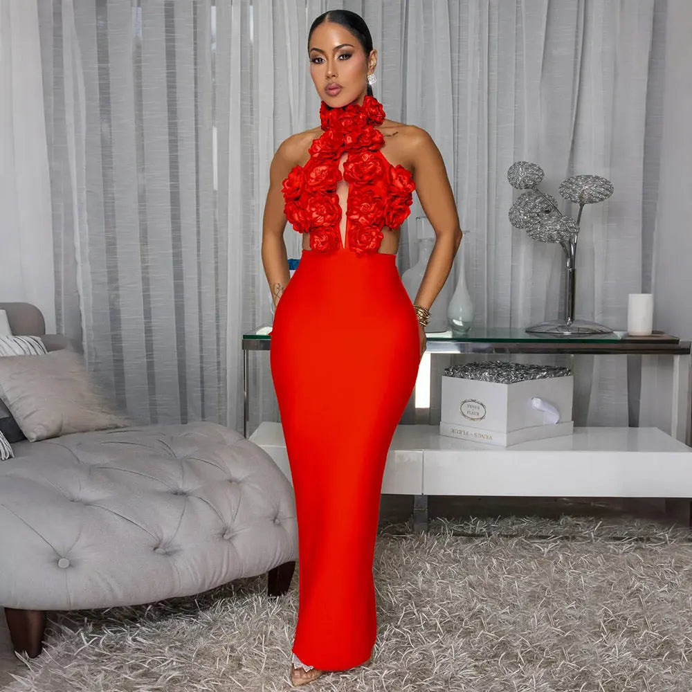 Dress Sexy Halter Large Flower Evening Dress Dress Women - SMSB 66