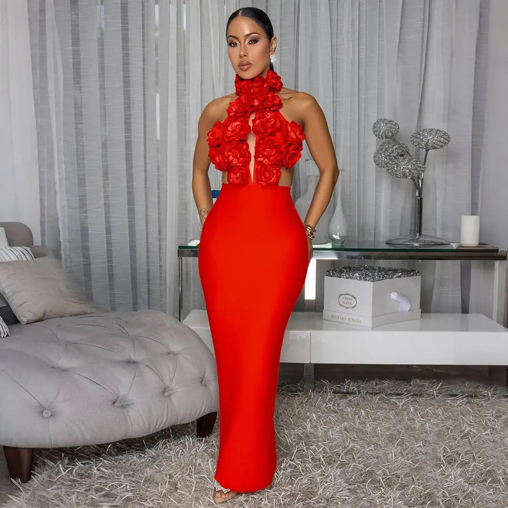 Dress Sexy Halter Large Flower Evening Dress Dress Women - SMSB 66