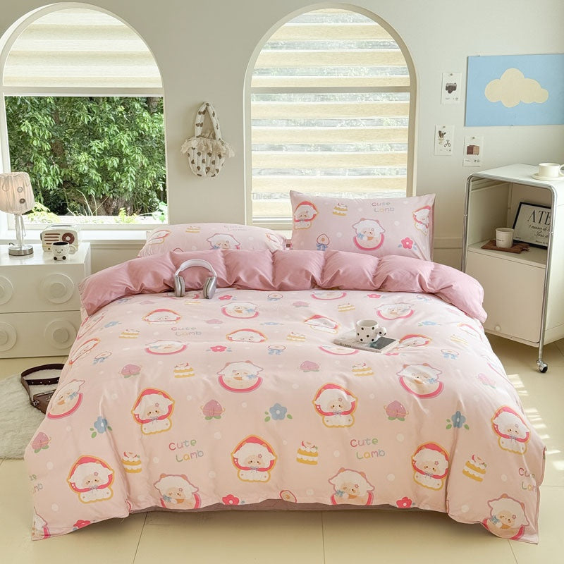 Cartoon Four-Piece Set Fresh Autumn and Winter Single Student Dormitory Bedding Sheet Three-Piece Set Single Quilt Cover - SMSB 66