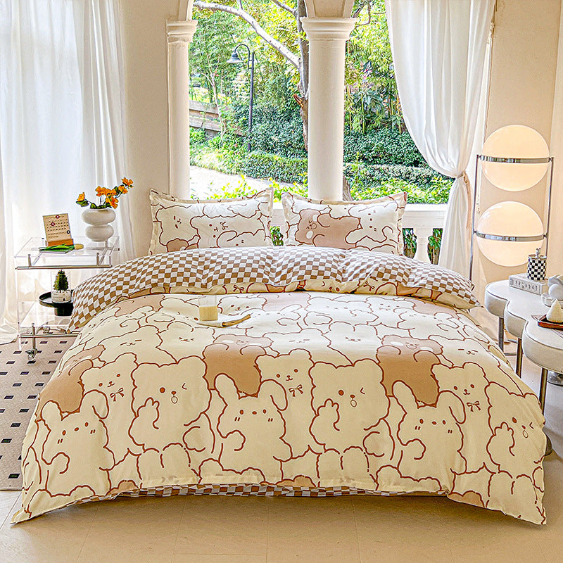 Cartoon Four-Piece Set Fresh Autumn and Winter Single Student Dormitory Bedding Sheet Three-Piece Set Single Quilt Cover - SMSB 66