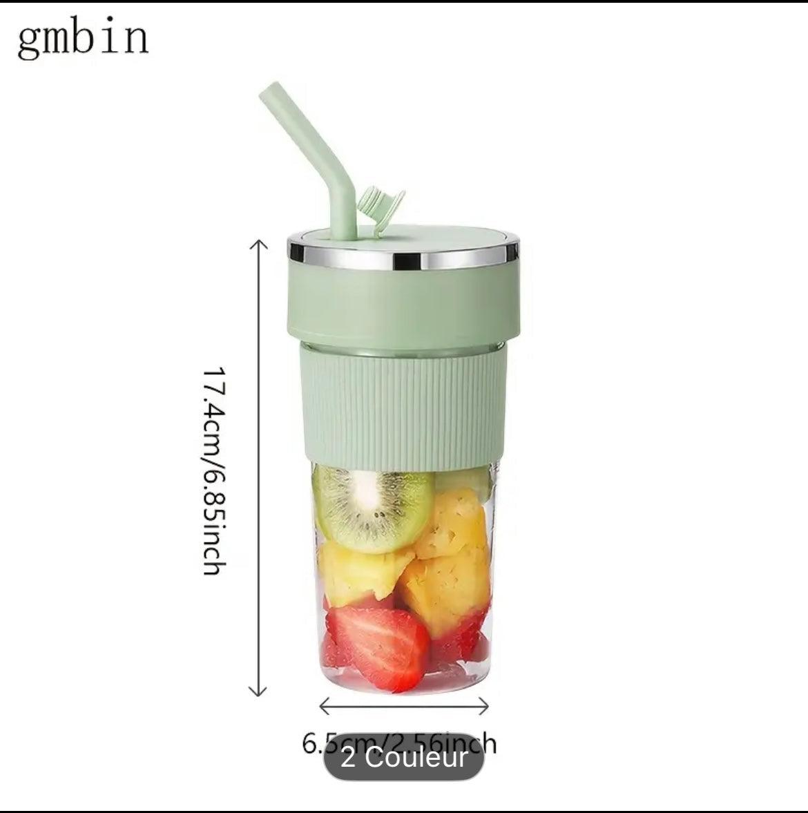 Gmbin tasse à jus électrique portable vert avec mélangeur rapide et design transparent pour fruits et légumes