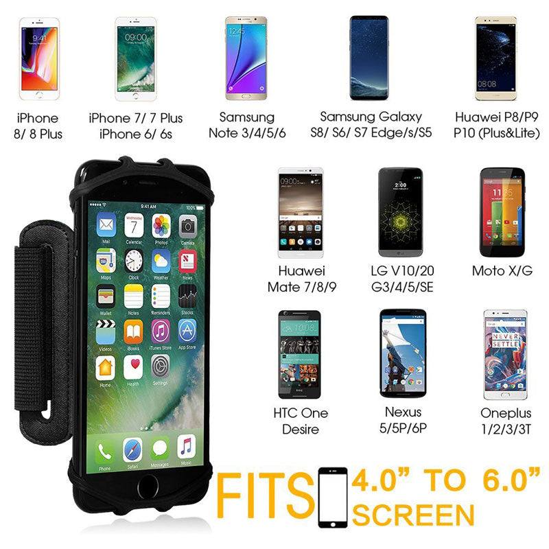 Rotatable running wristband phone case armband for 4-6 inch phones, compatible with iPhone, Samsung, Huawei, and more