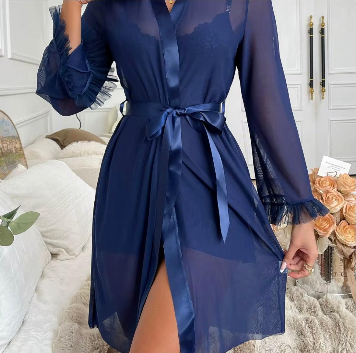 Vente en gros dentelle voir à travers glands nœud robes sexy lingerie imprimé floral ensemble de vêtements de nuit sexy - SMSB 66