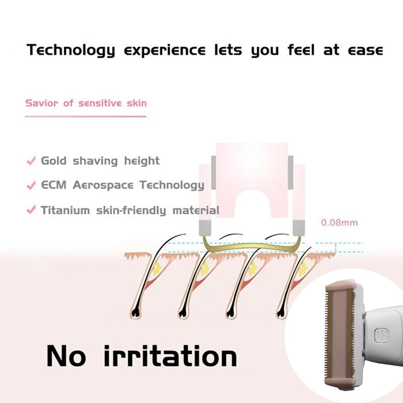 Electric Lady Shaver Razor Flawless Body Hair Shaver Painless Bikini Trimmer USB Rechargeable Fast Hair Shaving Machine - SMSB 66