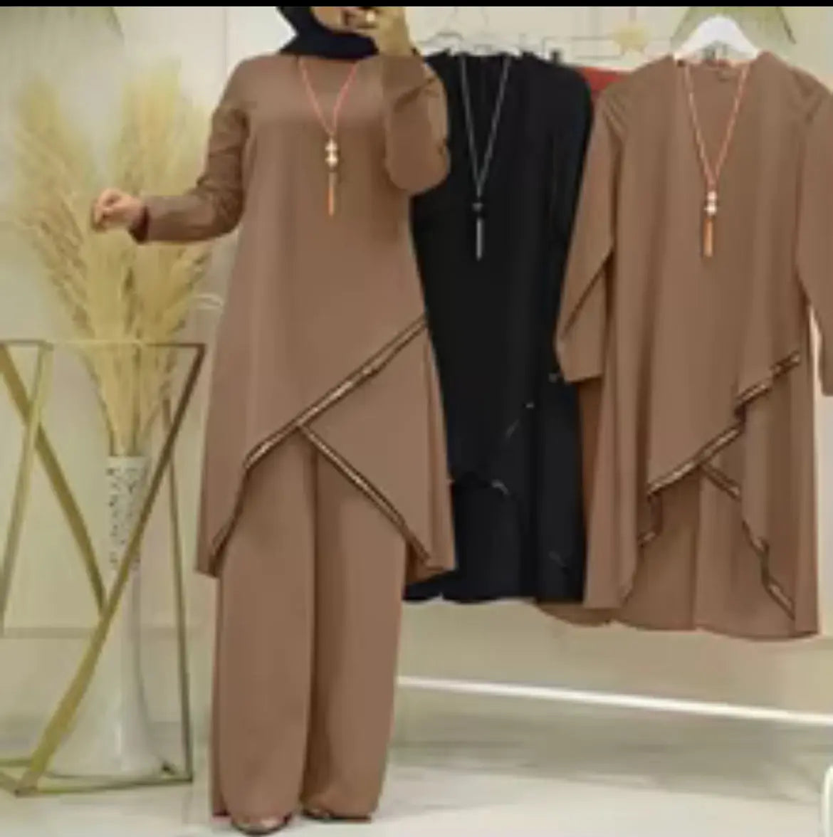 Ensemble Musulman Décontracté Deux Pièces
PROMISTAR pour Femme Manches Longues Col Rond Décoration en Dentelle Pantalon Ample et Chemise Printemps Automne Hiver Été SMSB 66