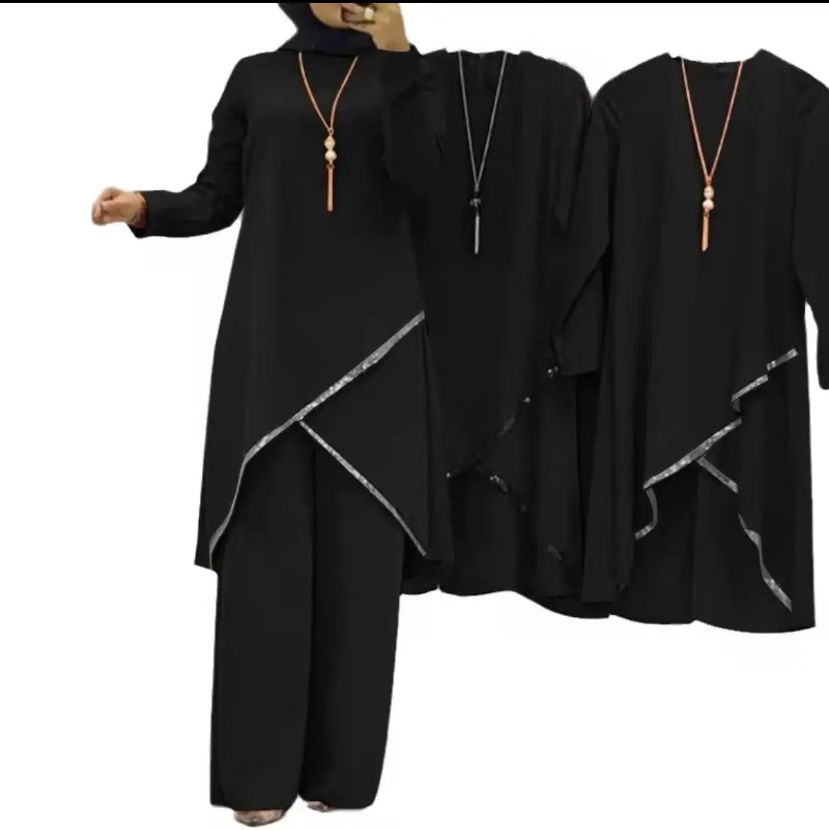 Ensemble Musulman Décontracté Deux Pièces
PROMISTAR pour Femme Manches Longues Col Rond Décoration en Dentelle Pantalon Ample et Chemise Printemps Automne Hiver Été SMSB 66