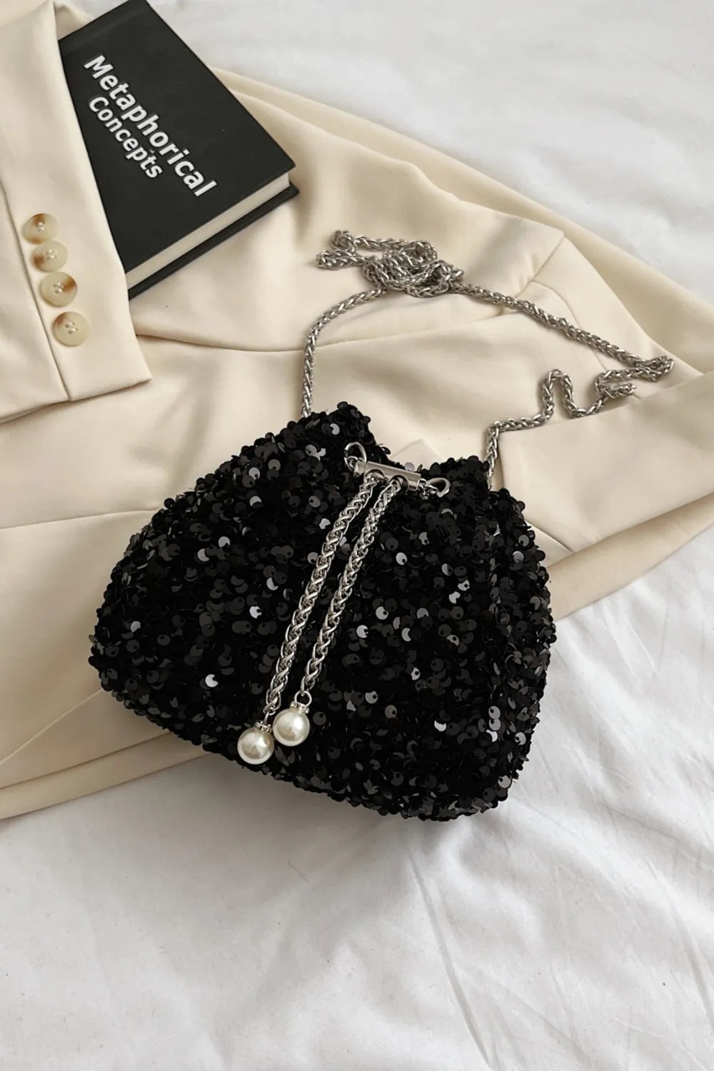 Sequin Chain Drawstring Bucket Bag - SMSB 66