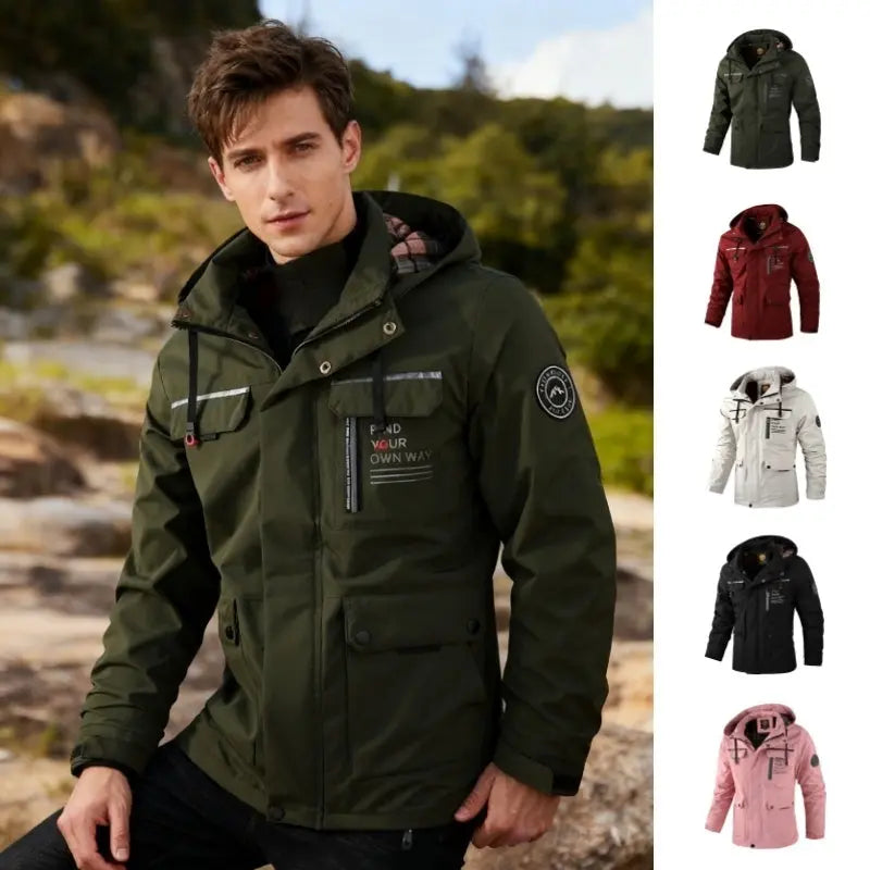 Fashion Men's Casual Windbreaker Jackets Hooded Jacket Man Waterproof Outdoor Soft Shell Winter Coat Clothing Warm Thick Tops - SMSB 66