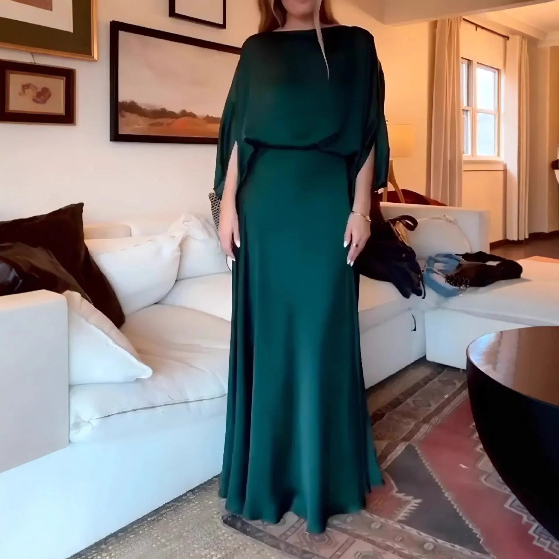 Fashionable Two-Piece Set for Women, Sexy Solid Color Satin Top with Long Elegant Dress eprolo