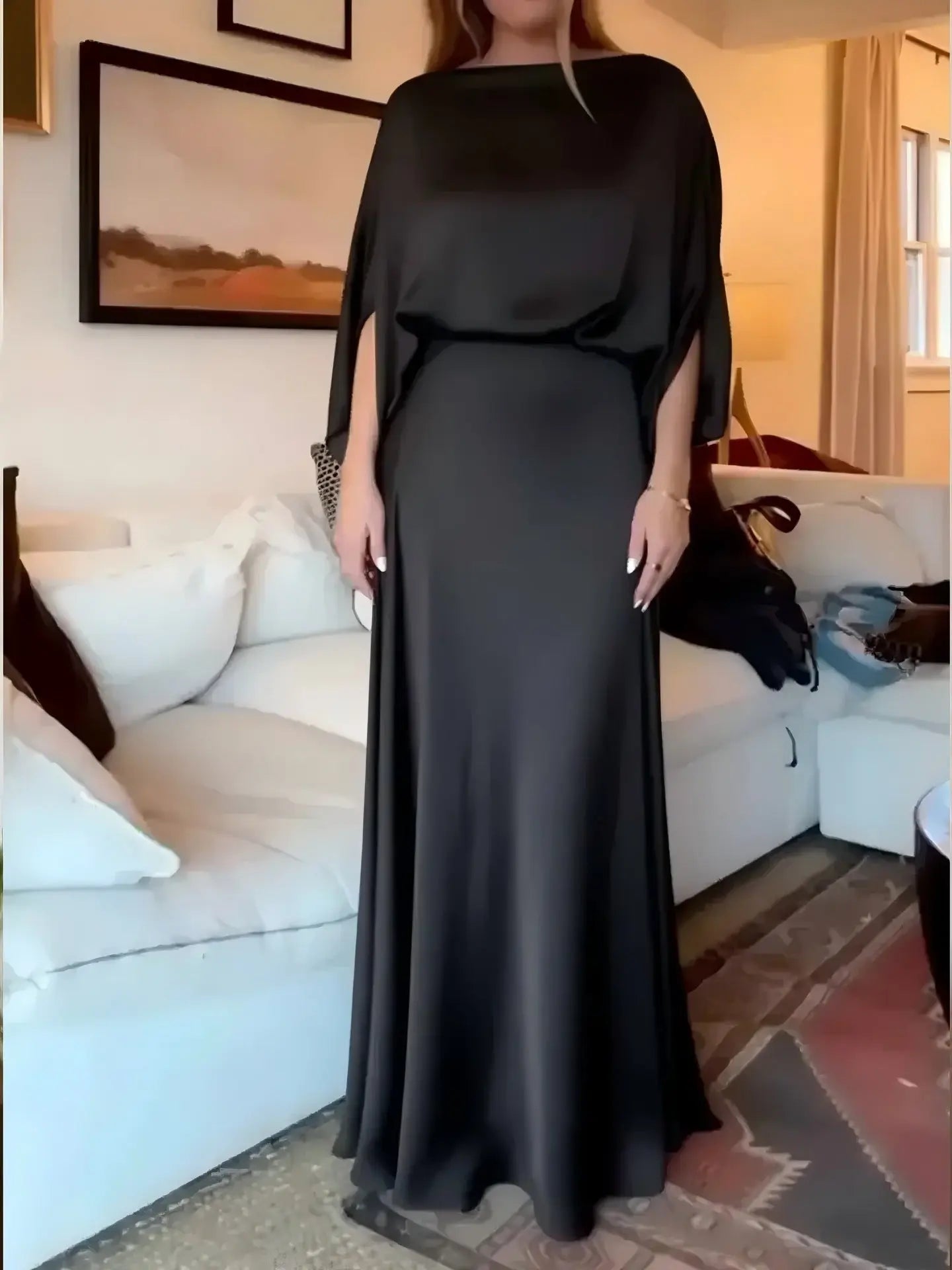 Fashionable Two-Piece Set for Women, Sexy Solid Color Satin Top with Long Elegant Dress eprolo