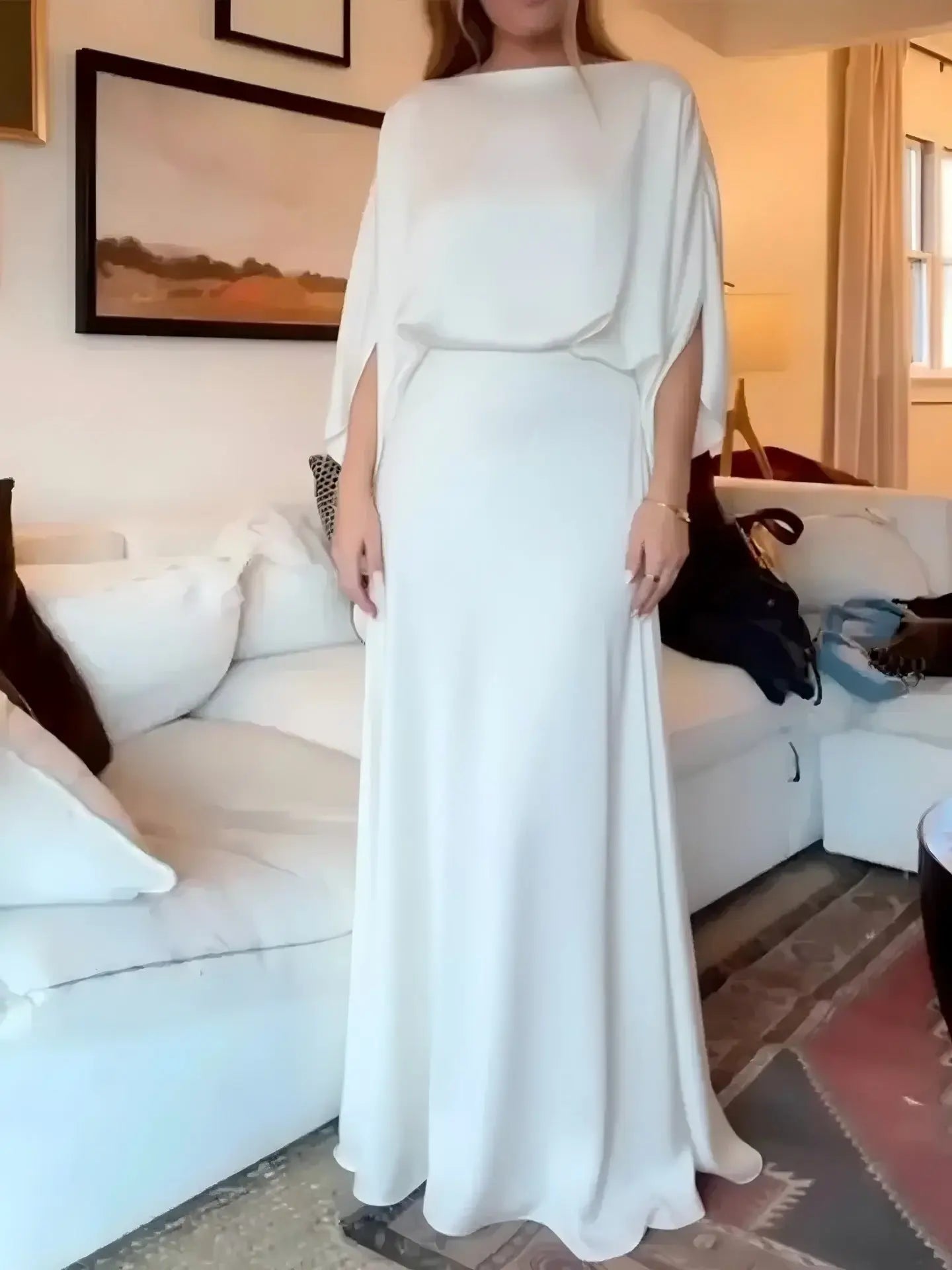 Fashionable Two-Piece Set for Women, Sexy Solid Color Satin Top with Long Elegant Dress eprolo