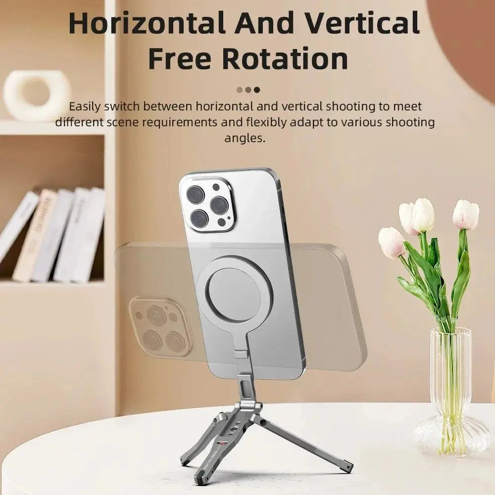 Flymile Magnetic Selfie Stick Tripod for Magsafe iPhone 16 15 14 13 12 Pro Max Samsung Phone Foldable Desktop Tripod 1/4" Holes - SMSB 66