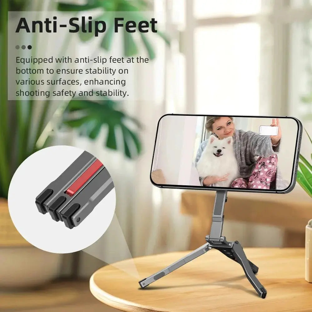 Flymile Magnetic Selfie Stick Tripod for Magsafe iPhone 16 15 14 13 12 Pro Max Samsung Phone Foldable Desktop Tripod 1/4" Holes - SMSB 66