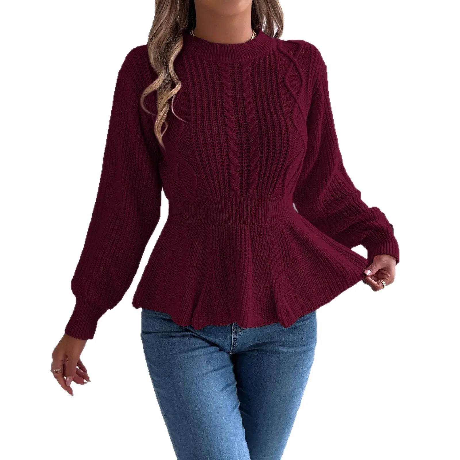 Fried Dough Twists waistband ruffle long sleeve pullover sweater - SMSB 66
