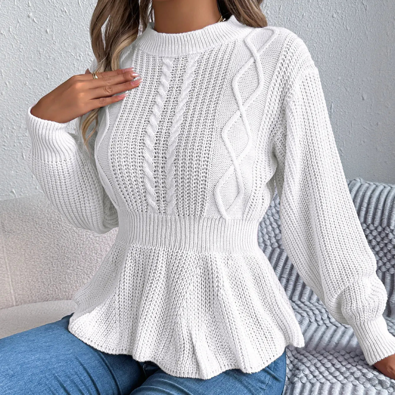 Fried Dough Twists waistband ruffle long sleeve pullover sweater - SMSB 66