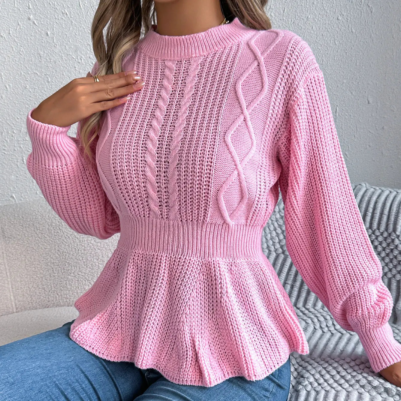 Fried Dough Twists waistband ruffle long sleeve pullover sweater - SMSB 66