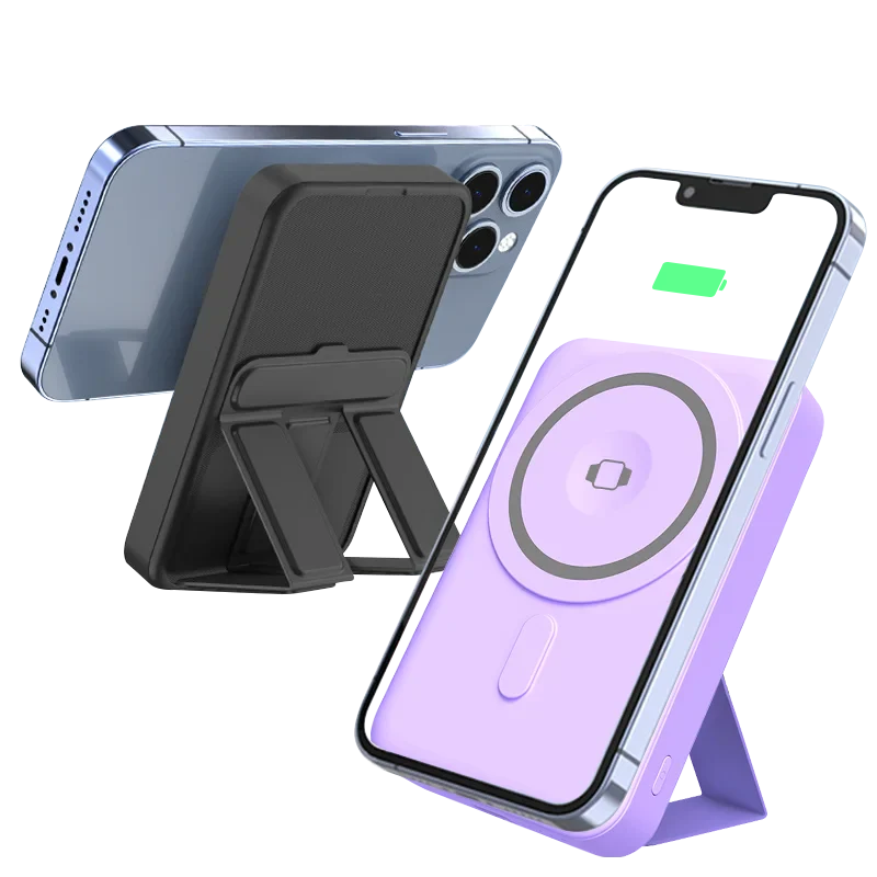 Portable magnetic wireless power bank with stand fast 20W charging for iPhone and other smartphones